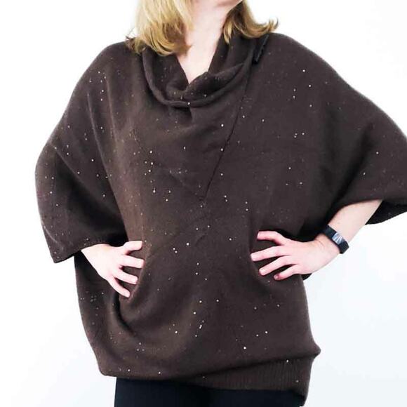 Brunello Cucinelli Cashmere Oversize Sweater ITALY Brown Sequin Holiday - Picture 1 of 8